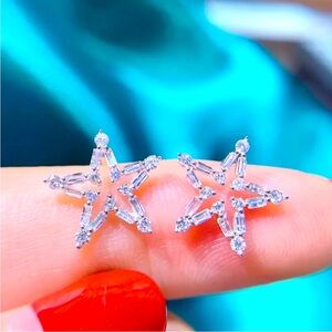 Lovely Sterling Silver White Sapphire Halo Star Studs